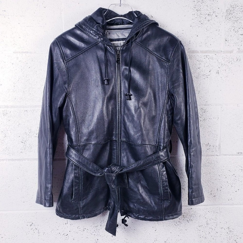 Wilson's Black Leather Mid Length Belted Insulated Coat Jacket Size Woman's Md